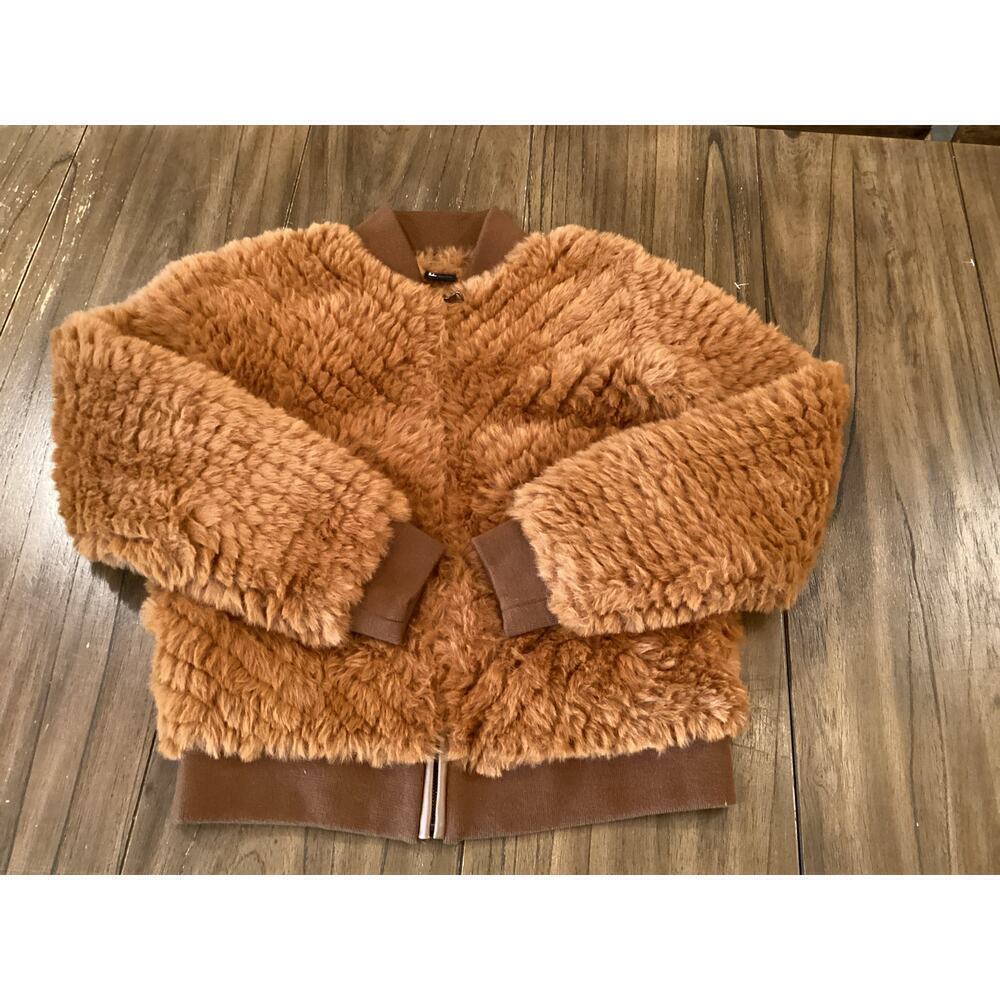 Love Token Faux Fur copper brown Bomber zip light soft fuzzy Jacket M